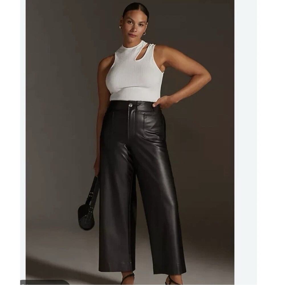 Anthropologie Maeve The Colette Black Faux Leather Wide Leg Pants 29 Full Length